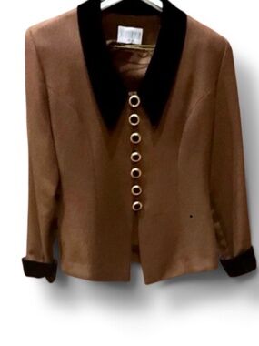 Julian Taylor Suit Brown Tweed with Velvet Trim Blazer & Skirt Sz 10
